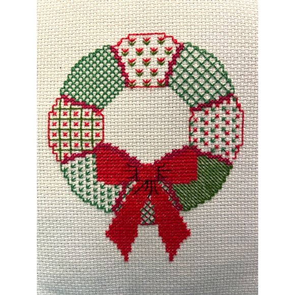 Vtg Handmade Holiday Decorative Pillow With Ruffled Trim & Embroidered Wreath De - Picture 2 of 4